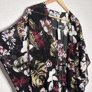 Walter Baker NWT Black Sheer Tropical Print Caftan / Shawl